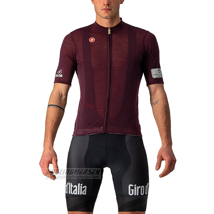 2021 Cycling Jersey Giro D'italy Dark Red Short Sleeve and Bib Short